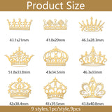 Nickel Decoration Stickers, Metal Resin Filler, Epoxy Resin & UV Resin Craft Filling Material, Golden, Crown, 40x40mm, 9pcs/set