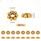 300Pcs Tibetan Style Alloy Beads Daisy Spacer Beads, Granulated Beads, Antique Golden, 6x2mm, Hole: 1.5mm