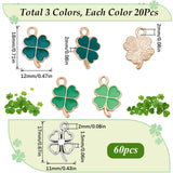 120Pcs Rack Plating Alloy Pendants, with Enamel, Clover, Mixed Color, 17~19x11~13x1.5~2mm, Hole: 1.6~2mm, 4 style/box