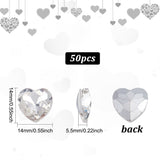 50Pcs Glass Rhinestone Cabochons, Pointed Back & Back Plated, Heart, Crystal, 14x14x5.5mm