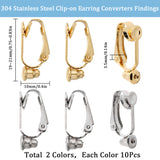 20Pcs 2 Styles 304 Stainless Steel Clip-on Earring Converters Findings, Golden & Stainless Steel Color, 19~21x7~10x3.5~10mm, Hole: 0.7mm, 10Pcs/style