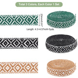 WADORN&reg 3 Colors Ethnic Style Embroidery Polyester Ribbons, Jacquard Ribbon, Garment Accessories, Rhombus Pattern, Mixed Color, 7/8 inch(23mm), about 5.00 Yards(4.57m)/color