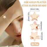 Long-Lasting Plated Brass Beads, Nickel Free, Star, Real 18K Gold Plated, 6x6x3mm, Hole: 2mm, 50pcs/box