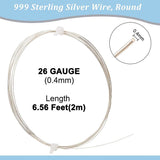 1Pc 999 Sterling Silver Wire, Round, with 2Pcs Suede Fabric Square Silver Polishing Cloth, Silver, 26 Gauge, 0.4mm, about 6.56 Feet(2m)/pc