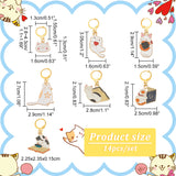 Cat Pendant Stitch Markers, Alloy Enamel Crochet Leverback Hoop Charms, Locking Stitch Marker with Wine Glass Charm Ring, Mixed Color, 2.8~4.3cm, 7 style, 2pcs/style, 14pcs/set