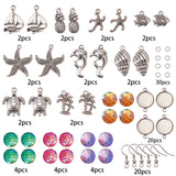 DIY Earring Making, 304 Stainless Steel Cabochon Connector Settings, Tibetan Style Alloy Pendants, Resin Cabochons and Brass Earring Hooks, Mixed Color, 110x70x30mm