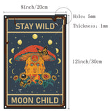 Iron Sign Posters, for Home Wall Decoration, Rectangle with Word Stay Wild Moon Child, Mushroom Pattern, 300x200x0.5mm