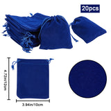 20Pcs Rectangle Velvet Drawstring Pouches, Candy Gift Bags Christmas Party Wedding Favors Bags, Dark Blue, 12x10cm