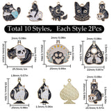 20Pcs 10 Style Alloy Enamel Pendants, Light Gold, Cat Charm, Black, 20.5~33.5x14.5~27.5x1~15mm, Hole: 1.8~2mm, 2pcs/style
