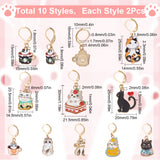 20Pcs 10 Style Alloy Enamel Cat Charm Locking Stitch Markers, with Gold Tone 304 Stainless Steel Clasp Stitch Markers, Mixed Color, 3.3~4.5cm, 2pcs/style
