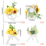 Silk Cloth Imitation Flower Wrist, with Artificial Silk Sunflower Boutonniere Brooch, for Wedding, Party Decorations, Orange, Stretch Bracelets: 120x115x58mm, 1pc; Brooch: about 60x100x65mm, pin: 1mm, 1pc