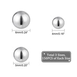 450Pcs 3 Style 304 Stainless Steel Ball, Stainless Steel Color, 4~6mm, 150pcs/style