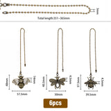 Tibetan Style Zinc Alloy Ceiling Fan Pull Chain Extenders, Bee Shape Pendant Decoration, with Iron Ball Chains, Bead Tips, Antique Bronze, 351~365mm, 6pcs/box