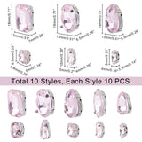 Sew on Rhinestone, Glass Rhinestone, Multi-strand Links, with Stainless Steel Settings, Garments Accessories, Faceted, Light Amethyst, 18x13x6.5mm, Hole: 1.2mm, 100pcs/box