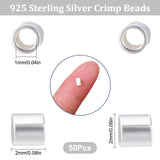 50Pcs Rhodium Plated 925 Sterling Silver Crimp Beads, Tube, Platinum, 2x2mm, Hole: 1mm