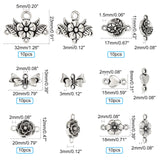 Tibetan Style Chandelier Component Links, Flower & Heart & Bowknot, Mixed Shapes, Antique Silver, 62pcs/set