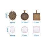 DIY Pendant Sets, with Alloy Pendant Cabochon Settings and Glass Cabochons, Flat Round & Oval & Square, Mixed Color, Glass: 25x7/25x18x5/25x25x6.5~7.5mm, Pendant: 36~40x28~30x1.5~3mm