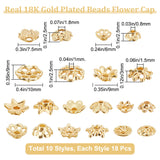 180Pcs 10 Style Rack Plating Alloy Bead Caps, Lead Free & Cadmium Free, Long-Lasting Plated, Flower, Golden, 5.5~9x2~3mm, Hole: 1.4~1.8mm, 18pcs/style