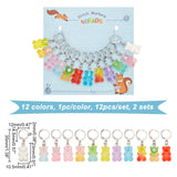 Bear Resin Pendant Stitch Markers, Crochet Leverback Hoop Charms, Locking Stitch Marker with Wine Glass Charm Ring, Mixed Color, 3.5cm, 12 colors, 1pc/color, 12pcs/set, 2 sets/box