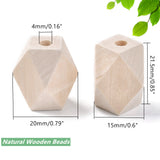 Unfinished Natural Wood Beads, Faceted, Polygon, Vacuum Packaging, BurlyWood, 21.5x15~20mm, Hole: 4mm, 100pcs/set