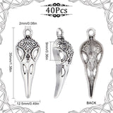 40Pcs Tibetan Style Alloy Pendants, Gothic Style, Skull, Antique Silver, 35x12.5x9mm, Hole: 2mm