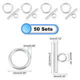 50 Sets 304 Stainless Steel Toggle Clasps, Ring, Stainless Steel Color, Ring: 19x14x2mm, Bar: 20x7x2mm, Hole: 3mm
