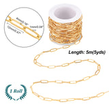 316L Surgical Stainless Steel Flat Paperclip Chains, Drawn Elongated Cable Chains, with Spool, Soldered, Real 18K Gold Plated, 12x4x1mm