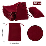 20Pcs Rectangle Velvet Drawstring Pouches, Candy Gift Bags Christmas Party Wedding Favors Bags, Dark Red, 15x10cm