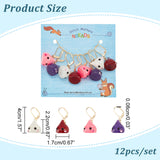 12Pcs 4 Colors Resin Teardrop with Cartoon Face Pattern Charms Locking Stitch Markers, with Plastic Ear Nut and 304 Stainless Steel Earrings Hook, Mixed Color, 40mm, Pin: 0.8mm, 3 pcs/color