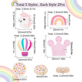 10Pcs 5 Style Food Grade Eco-Friendly Silicone Beads, Chewing Beads For Teethers, DIY Nursing Necklaces Making, Unicorn & Donut & Crown & Rainbow & Hot Air Balloon, Mixed Color, 17~30x22~35x9~10.5mm, Hole: 2~2.5mm, 2pcs/style