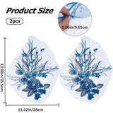 3D Flower Polyester Embroidery Sew on Flower Appliques, with Paillettes & Acrylic Rhinestones, Sewing Craft Decoration for Wedding Dress, Cheongsam, Medium Blue, 350~400x270~290x6.5mm