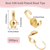 200Pcs 304 Stainless Steel Bead Tips, Calotte Ends, Clamshell Knot Cover, Real 24K Gold Plated, 9x3.8x4mm, Inner Diameter: 3.5mm