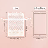 Organza Gift Bags with Lace, Rectangle with Flower Pattern, Creamy White, 14~15x10~11cm