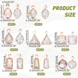 48Pcs 8 Style Brass Clear Cubic Zirconia Charms, Horse Eye & Teardrop & Geometry, Light Gold, 8~11x3.5~7x1~3mm, Hole: 0.9~1mm, 6pcs/style