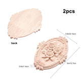 Natural Solid Rubber Wood Carved Onlay Applique Craft, Unpainted Onlay Furniture Home Decoration, Oval with Flower, BurlyWood, 127x91.5x14mm, 2pcs/set