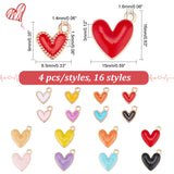 64Pcs 16 Style Alloy Enamel Pendants, Light Gold, Heart Charm, Mixed Color, 9~16x8.5~15x1.5~3mm, Hole: 1.4~1.6mm, 4pcs/style