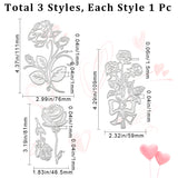 3Pcs 3 Styles Carbon Steel Cutting Dies Stencils for DIY Template, Decorative Embossing DIY Paper Card, Flower Rose Bouquet, Stainless Steel Color, 81~111x46.5~76x1mm, Hole: 1~1.5mm, 1pc/style