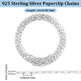 1M Rhodium Plated 925 Sterling Silver Paperclip Chains, Soldered, Platinum, 4.7x1.7mm