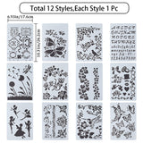 12Pcs 12 Style Plastic Drawing Stencil, Hollow Hand Accounts Ruler Template, For DIY Scrapbooking, Plants/Butterfly/Alphabet/Fairy Pattern, Mixed Patterns, 262x176mm, 1pc/style