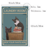 Iron Sign Posters, for Home Wall Decoration, Rectangle with Word Laundry Room Drop Your Pants Here, Cat Pattern, 300x200x0.5mm