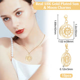 15Pcs Alloy Pendant Decorates, with 304 Stainless Steel Lobster Claw Clasps, Sun & Moon, Real 18K Gold Plated, 43mm