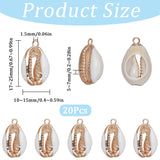 20Pcs Electroplated Natural Cowrie Shell Pendants, Shell Charms with Metal Findings, Golden, 17~25x10~15x5~7mm, Hole: 1.5mm