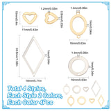 32Pcs 8 Styles 201 Stainless Steel Connector Charms, Geometric Links, Rhombus & Oval & Ring & Heart, Golden & Silver, 10~33.5x11~18x0.8~1mm, Hole: 1~1.4mm, 4pcs/style