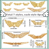 56pcs 7 styles Alloy Beads, Wing, Golden, 7.5~51x3~30x3~4mm, Hole: 1~2mm, 8pcs/style