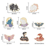 8Pcs 8 Style Animal Enamel Pins, Golden Alloy Brooch, for Backpack Clothes, Fox/Wolf/Bat/Snake, Mixed Shapes, 15~33x27~31mm, 1pc/style