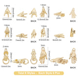 36Pcs 6 Style Rack Plating Alloy Pendants, Cadmium Free & Lead Free, Palm & Gesture & Hand, Light Gold, 6pcs/style