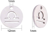 304 Stainless Steel Charms, Flat Round with Constellation/Zodiac Sign, Stainless Steel Color, 12x1mm, Hole: 1mm, 24pcs/box