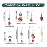 8 Pairs 8 Style Christmas Tree & Snowflake & Bell & Bowknot Alloy Dangle Earrings, Asymmetrical Earrings for Women, Mixed Color, 46~67m, Pin: 0.8mm, 1 Pair/style
