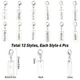 48Pcs 12 Styles Tibetan Style Alloy Rectangle Pendants, with Word, Antique Silver, 8x21x2mm, Hole: 2mm, 4pcs/style