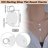 4Pcs 925 Sterling Silver Pendants, Flat Round Charms, with Jump Rings with 925 Stamp, Silver, 12x0.6mm, Hole: 3mm